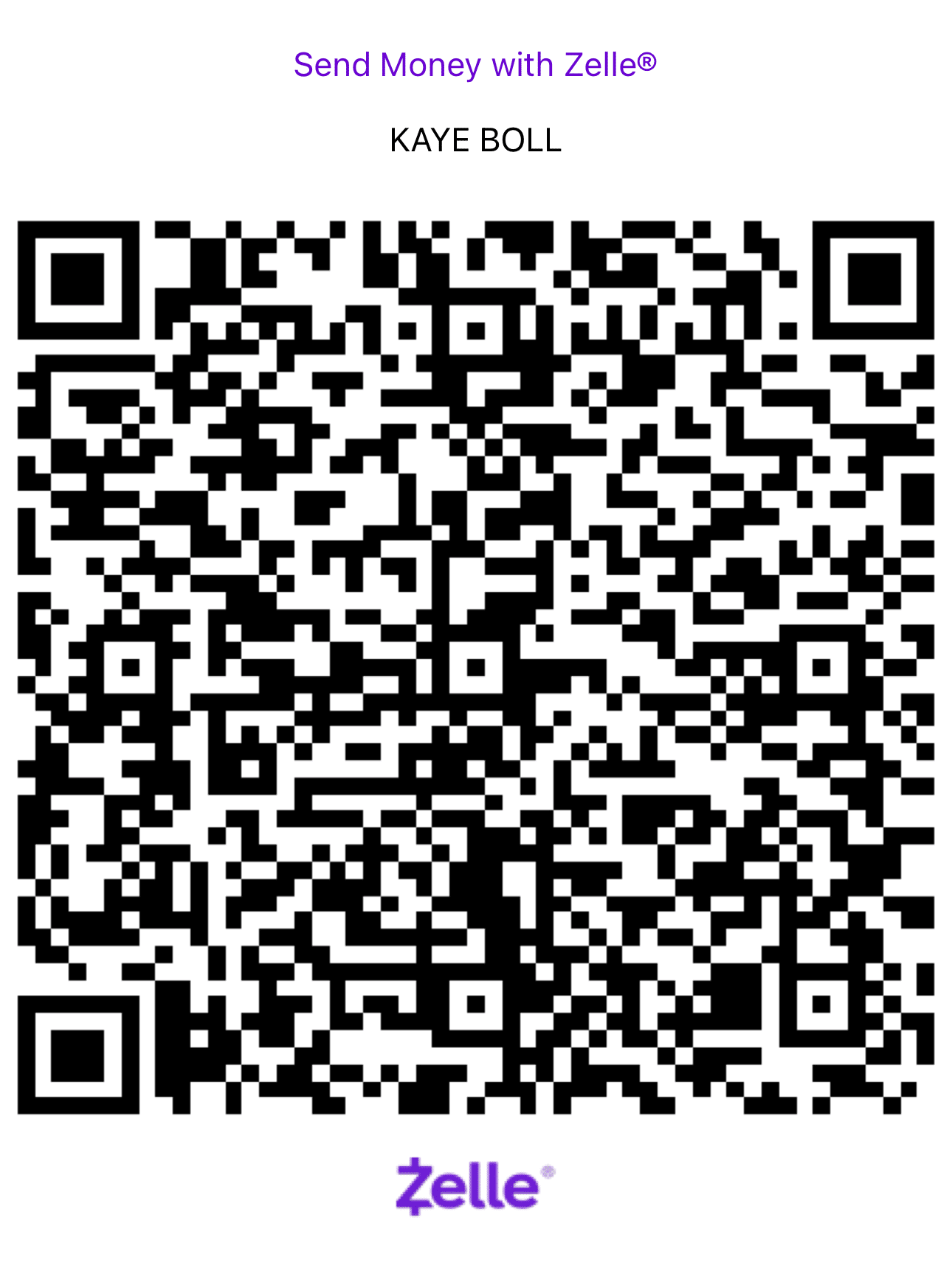 make payments via Zelle using KLB's QR code